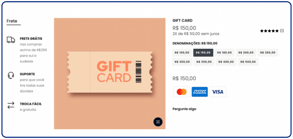 Exemplo de compra de Gift Card em e-commerce
